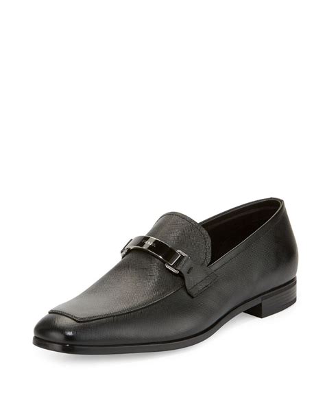 prada saffiano leather bit loafer|Black Saffiano leather loafers .